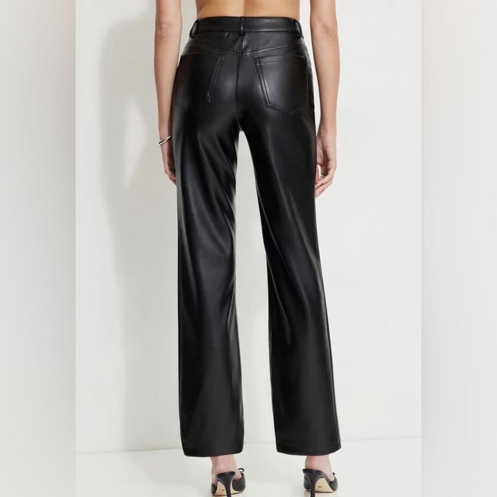 NWOT Dynamite Justina Straight Leg Black Faux Leather Pants - Picture 3 of 13